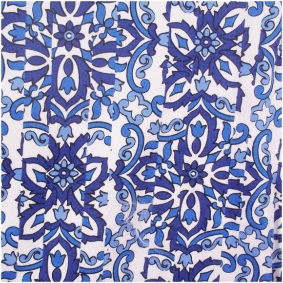 MILLY FOR DESIGNATION Capri Pants Sateen Midrise Summer Blue Tile Print Size 14 - Picture 6 of 7